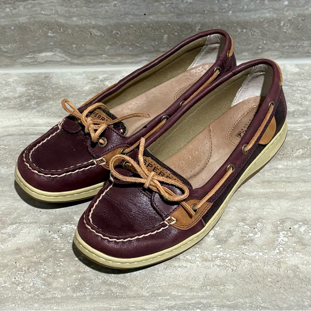Sperry Burgundy and Tan Angelfish Boat Shoes